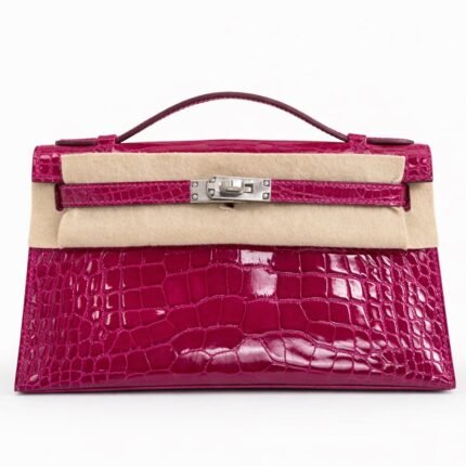 Kelly Pochette  Rose Purple PHW Shiny Croco U stamp full set unused